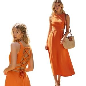 Orange Cutout Lace-Up Back Maxi Dress Size L